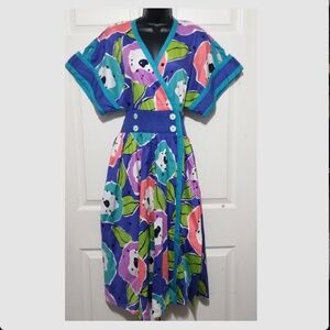 Vintage Letty's Floral Kimono Smock Wrap Dress 4/6